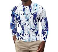 Disfraz de Halloween para hombre, camiseta de fantasmas, bonito estampado, camiseta festiva, camiseta de manga larga con estampado 3D, camiseta deportiva de manga larga, A1 blanco., L