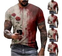 Disfraz de Halloween para hombre espeluznante - camisetas impresas rosas camiseta de Halloween con estampado de sangre salpicaduras de sangre tops horror estampado sangre manga corta talla grande