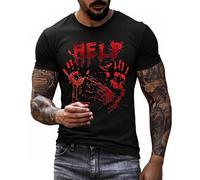 Disfraz de Halloween para hombre, estampado de sangre, camisa de manga corta con estampado sangriento, camiseta de cuello en V, camiseta de lesión de sangre, camiseta de carnaval y terror, camiseta