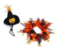Disfraz de Halloween para Mascotas: Conjunto de Sombrero de Bruja y Collar de bufón para Gatos. Disfraz Cosplay para Mascotas con Collar tutú, Conjunto de 2, Ropa para Gatos.