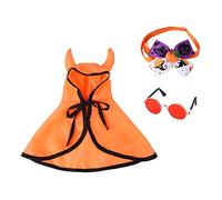Disfraz de Halloween para mascotas, juego de 3 piezas, capa ajustable, bonito diseño de cuernos con collar de decoración de calabaza y gafas, disfraz de Halloween para gatos para perros pequeños
