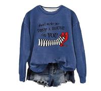 Disfraz de Halloween para mujer, camiseta de manga larga, cuello redondo, estampado, para casa, entrenamiento al aire libre, ropa de calle, azul, 3XL