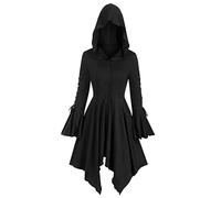 Disfraz de Halloween para mujer, chaqueta de capa medieval gótico con capucha, dobladillo irregular manga loto, vestido punk para noche, Le Noir, L