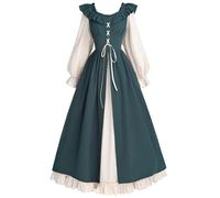 Disfraz de Halloween para mujer, disfraz medieval de calendario de pared 2025, vestido largo con hombros descubiertos, manga acampanada, pantalones medievales para hombre, Verde tirando a negro, 4XL