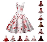 Disfraz de Halloween para mujer, espeluznante, vestido de novia zombi sangriento, sin mangas, con estampado sangriento, elegante, sexy, terror, medieval, carnaval, cóctel, para fiesta, novia, vestido