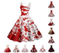 Disfraz de Halloween para mujer, espeluznante, vestido de novia zombi sangriento, sin mangas, con estampado sangriento, elegante, sexy, terror, medieval, carnaval, cóctel, para fiesta, novia, vestido