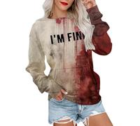 Disfraz de Halloween para mujer, estampado sin capucha, con bolsillos de manga larga, sangriento, corte holgado, terror Streetwear Top Chic Sangre Versátil, Pullover Carnaval Casual Bloody Top