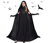 Disfraz de Halloween para mujer, fantasma, disfraz de reina, vestido de noche con capucha, vestido largo de vampiro, bruja, túnica negra para Halloween, carnaval, disfraz