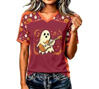 Disfraz de Halloween para mujer, fantasmas, camiseta bonita con estampado musical, camiseta muscular, camiseta divertida, camiseta de dibujos animados, camiseta vintage, suéter divertido, rojo, XL