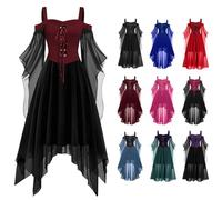 Disfraz de Halloween para mujer, gótico, medieval, renacentista, barroco, ropa con cintura atada y corsé para bruja, vampiro, cosplay, fiesta temática, carnaval, sexy, adulto, disfraz de bruja