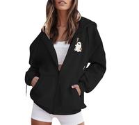 Disfraz de Halloween para mujer, informal, sudadera con capucha con cremallera para mujer, con estampado bonito y divertido, manga larga, Negro , S