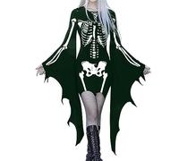 Disfraz de Halloween para mujer, murciélago, cuello en V, sexy, cosplay, vestido de vendaje con estampado de calavera, vintage, gótico, murciélago, línea A, renacentista, festivo, vestido de escenario