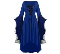 Disfraz de Halloween para mujer, vampiro, bruja, gótico o maléfica, estilo espeluznante, murciélago, vestido medieval, manga trompeta, renacimiento, vintage, vestido de noche, negro, fiesta temática