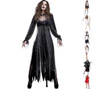 Disfraz de Halloween para mujer, vestido de iglesia de bruja espeluznante, para novias, enfermeras, con sombrero y accesorios, diseño elegante que realza la figura para carnaval, fans del terror y