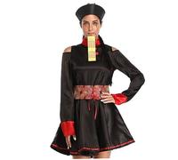 Disfraz de Halloween para mujeres disfraz de zombie chino bordado vintage estampado clásico vestido zombie de la dinastía roja y negra con sombrero y cinturón para halloween cosplay fiest, XL, disfra