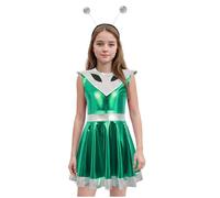 Disfraz de Halloween para niña, traje de IA extranjero, astronauta, robot cosplay traje de rol para noche y espectáculo temático n37, verde, 4-5 ans