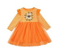 Disfraz de Halloween para niña | Vestido a rayas para niñas, vestido de princesa divertido para niños, estampado de calabaza, manga larga con volantes, moda infantil
