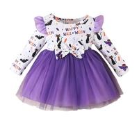 Disfraz de Halloween para niños y niñas | Vestidos para niñas elegantes para fiestas, ropa de Navidad de manga larga con lazo y motivos divertidos, atuendo perfecto para celebraciones de temporada