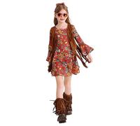 Disfraz de Halloween para niños y niños, hippie, retro, pantalones de bateo, hippie, reggae, flor, energía, discoteca, fiesta, rendimiento, colorido, para carnaval, Z1 marrón, 150 cm