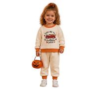 Disfraz de Halloween para sudadera de manga larga con bordado de letras pantalones casuales conjunto de dos piezas para niños pequeños