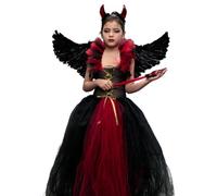 Disfraz de Halloween Per - Bambini Diavolo Fiamma, Bacchetta Amulets Rossa | Abito Cosplay Spettrale Per Festa Con Corno Femminile Demone Spaventoso Abbigliamento Carattere Maschera Evento