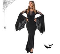 Disfraz de Halloween,Ropa Medieval para Mujer,Vestido Gótico de Manga Larga para Mujer,Vestido Gótico Largo hasta el Suelo,para Carnaval,Mardi Gras,Fiesta Temática,Víspera de Todos los Santos