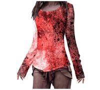 Disfraz de Halloween Slim Fit Top para mujer, camiseta de manga larga con estampado de sangre de Halloween, Color rojo., S
