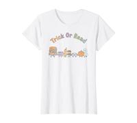 Disfraz de Halloween Trick Or Read Spooky Season Bookworm Reader Camiseta gráfica económica, Mujer, Blanco, L