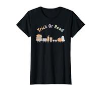 Disfraz de Halloween Trick Or Read Spooky Season Bookworm Reader Camiseta gráfica económica, Mujer, Negro, L