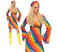 Disfraz De Hippy Arcoíris Para Damas 60s 70s Groovy Talla UK 8-22