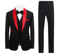 Disfraz de hombre 2025 - Disfraz de 3 piezas para hombre, chaqueta, chaleco + pantalones, apto para negocios, fiestas, diario, negro/rojo, XS