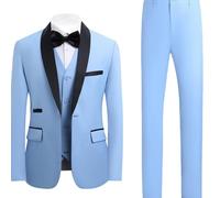 Disfraz de hombre 2025 - Disfraz de 3 piezas para hombre, chaqueta, chaleco + pantalones, apto para negocios, fiestas, diario, azul celeste, M