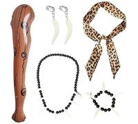 Disfraz de hombre de las cavernas para hombre, mujer, niño o niña, estilo prehistórico o reyezuelo perfecto para el carnaval, incluye collar con hueso y pendientes y bufanda, accesorios ideales