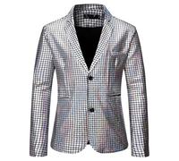 Disfraz de hombre Disco - Conjunto de los años 70 con dos botones chaqueta - Chaqueta atractiva con lentejuelas para fiestas, cumpleaños, Halloween, cena de gala, plateado, XL