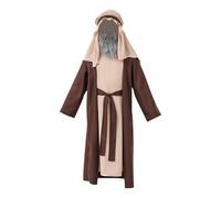 Disfraz de hombre sabio bíblico para niños, bata con pañuelo para la cabeza, barba gris, disfraz de belén, adecuado para concursos de Navidad (marrón, 13-15 años)