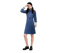 Disfraz de huérfano de película de terror para adultos, disfraz de Esther para cosplay, vestido vintage de manga larga con cuello de Peter Pan para mujer, vestido de fiesta a cuadros azules