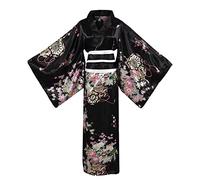 Disfraz de kimono japonés para mujer, bata tradicional de geisha, bata de baño estampada de anime, pijama de estilo largo, Negro -, Talla única
