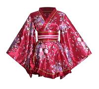Disfraz de kimono sexy para mujer, corto, para adultos, geisha japonés, Yukata, con cinturón, rojo vino, talla única