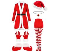 Disfraz De La Madre De Navidad Para Mujer,Cinturón, Sombrero y Guantes Divertidos | Traje de Santa Claus con Campanilla Collar Medias y Botas | Para Fiesta Cosplay Eventos De Vacaciones