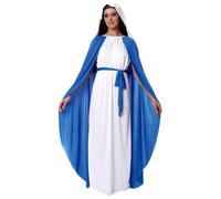Disfraz de la Virgen María de la Mujer | Disfraces bíblicos para mujeres, el disfraz de Jesús incluye falda con capa, pañuelo en la cabeza blanco y cinturón, disfraz de Navidad religiosa para cosplay