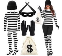 Disfraz de ladrón de banco, 6 piezas, disfraz de ladrón de banco, disfraz de depredador para adultos, disfraz de cascanueces, disfraz de carnaval de ladrón de bancos, disfraz con sombrero, camisa