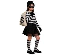 Disfraz de ladrón de bancos para niños con máscara, guantes, saco de dinero, calcetines, sombrero, camiseta a rayas, disfraz para niños, para carnaval, Halloween, cosplay, fiesta M 13-15