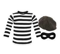 Disfraz de ladrón para adultos, talla XXXL, camiseta de manga larga a rayas blancas y negras, gorra plana, máscara de ojos negros, disfraz para el Día Mundial del Libro para hombre y mujer