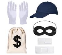 Disfraz de Ladrones Accesorios,Gorr Antifaz de Bandido+Guantes+Bolsas