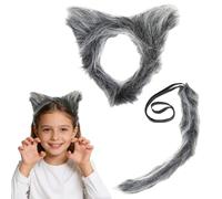 Disfraz De Lobo 3 Piezas,Diadema Con Orejas De Lobo Traje De Gris Oscuro Con Corbata,Orejas De Lobo y Cola,Para Halloween Carnaval Festival Fiesta Show Cosplay (A)