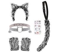 Disfraz De Lobo 5 Piezas,Diadema Con Orejas De Lobo Traje De Gris Oscuro Con Corbata,Orejas De Lobo y Cola,Para Halloween Carnaval Festival Fiesta Show Cosplay (D)
