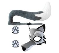 Disfraz De Lobo - Juego Divertido De Cosplay De Animales | Máscara Facial De Lobo Gris, Accesorios De Cola De Patas Para Niños Niñas | De Mascarada Halloween Performance En Escenario Habil