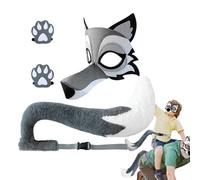 Disfraz de lobo para embutidos - Historia del Día Mundial del Libro, conjunto de máscaras realistas, cubrecabeza de 23 x 16 cm + cola de peluche de 49 cm de largo, material de fibra de fieltro suave