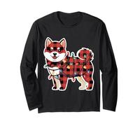 Disfraz de Luces navideñas Shiba Inu a Cuadros para Toda la Familia Manga Larga