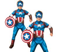 Disfraz De Lujo Oficial De Capitán América Para Niños Marvel Superhéroe